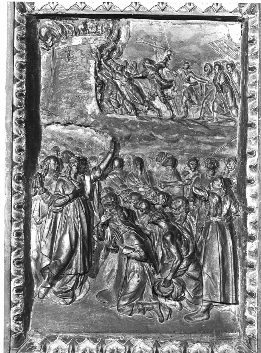 Discorso di santa Caterina d'Alessandria a Massenzio e ai sapienti (decorazione plastica, elemento d'insieme) - bottega italiana (sec. XVII)