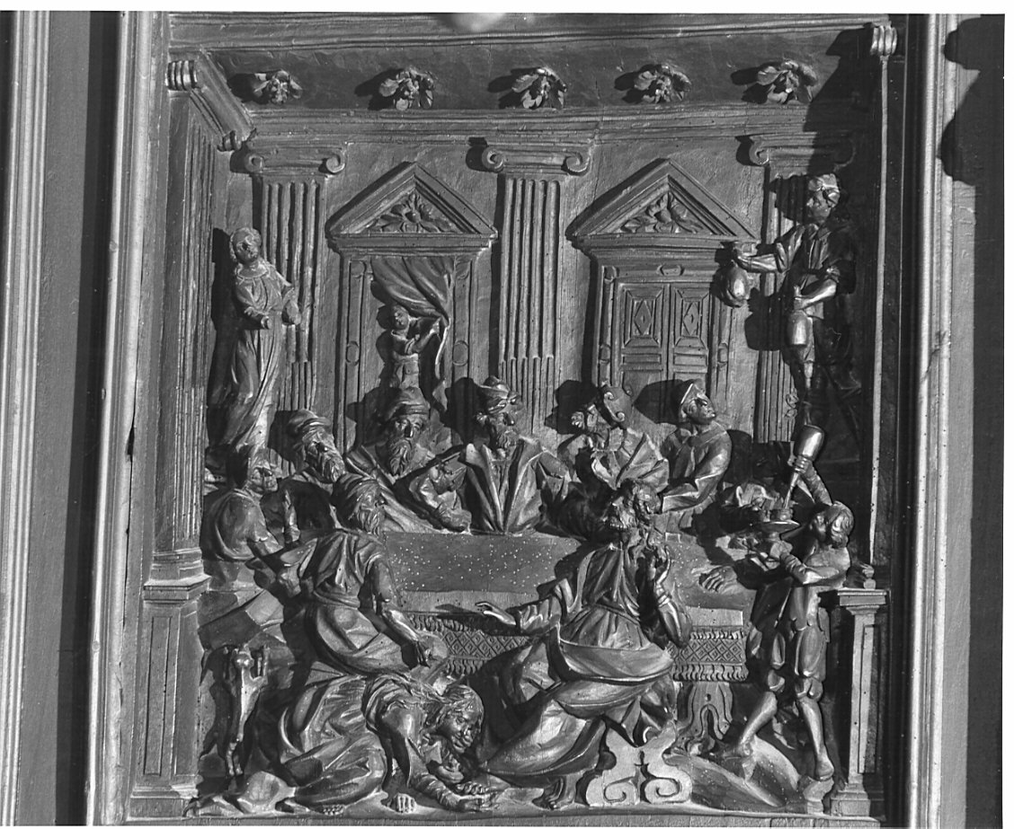 cena in casa di Simone il fariseo (formella, elemento d'insieme) di Castelli Bernardo detto Borromini Bernardo (sec. XVII)