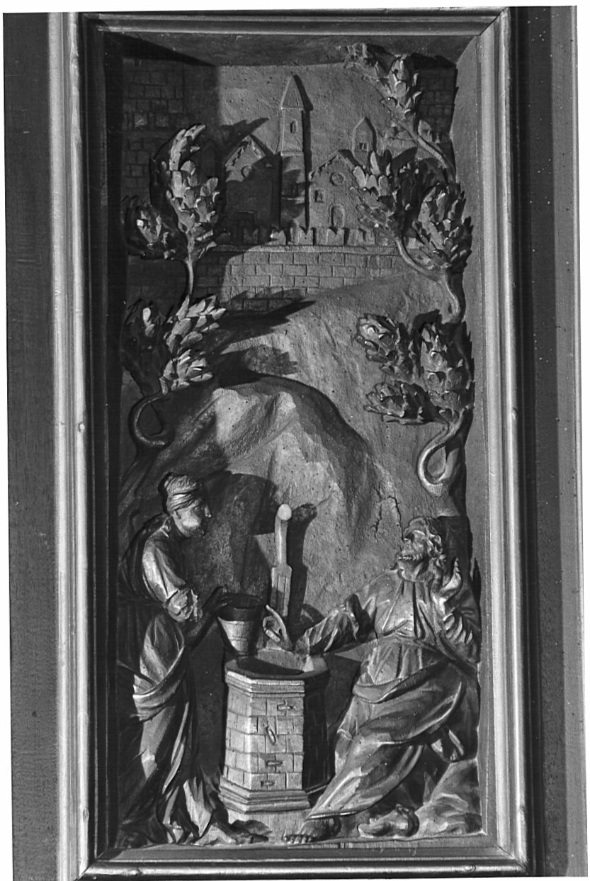 Cristo e la Samaritana (formella, elemento d'insieme) di Castelli Bernardo detto Borromini Bernardo (sec. XVII)
