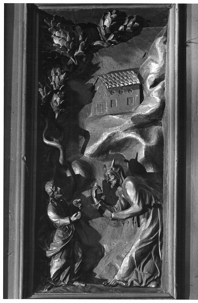 Cristo tentato da Satana (formella, elemento d'insieme) di Castelli Bernardo detto Borromini Bernardo (sec. XVII)