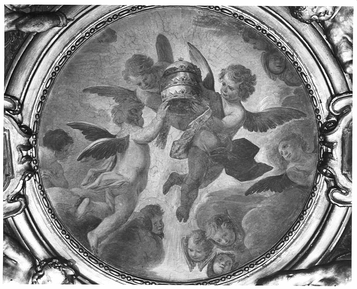 angeli recanti una tiara (dipinto, elemento d'insieme) di Ghisolfi Giovanni (attribuito) (sec. XVII)