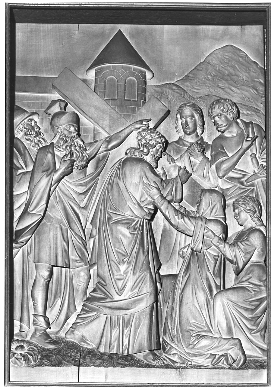 stazione IV: Gesù incontra la Madonna (rilievo, elemento d'insieme) di Schwerzmann Giuseppe (sec. XIX)