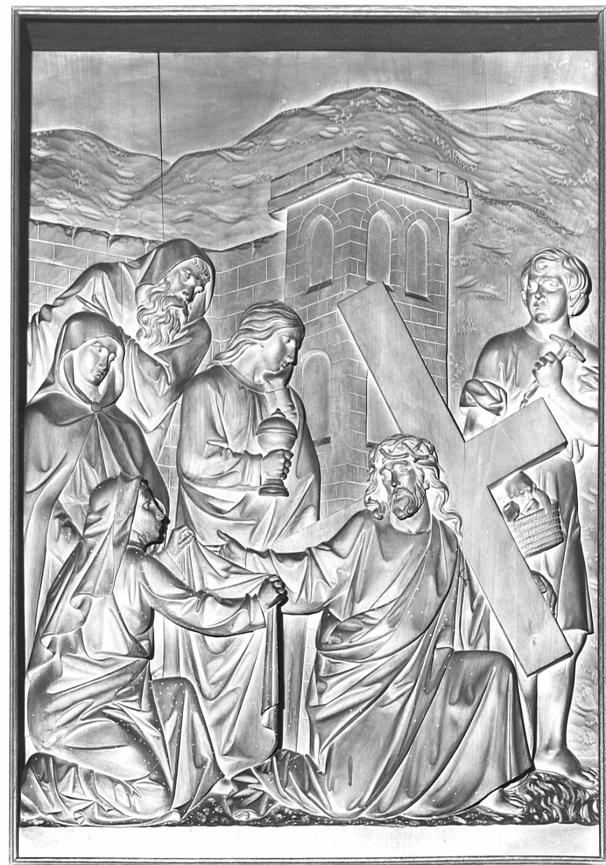stazione VI: Gesù asciugato dalla Veronica (rilievo, elemento d'insieme) di Schwerzmann Giuseppe (sec. XIX)