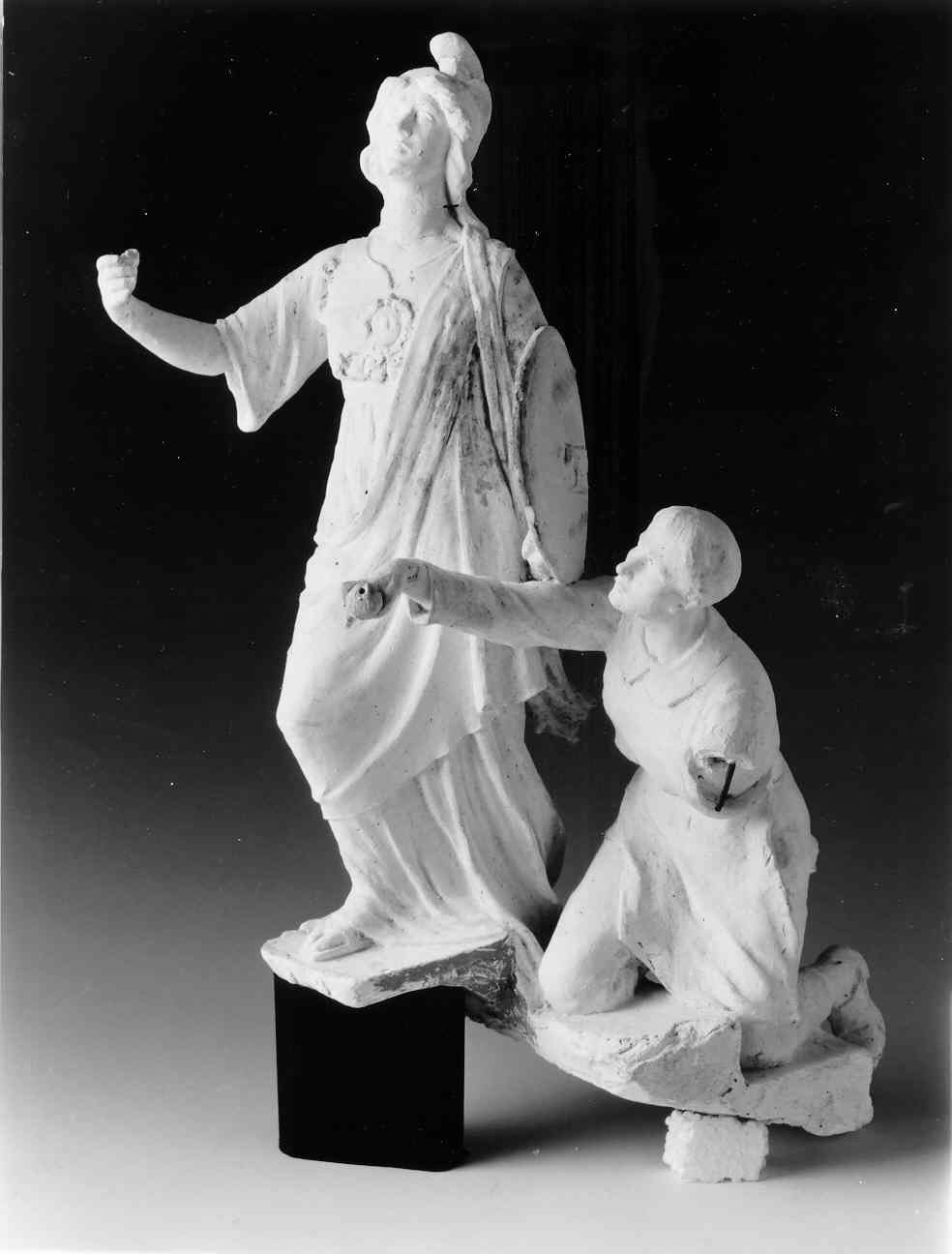 Gruppo di supplici, Minerva (?) e uomo in atto di supplica (scultura, opera isolata) - ambito lombardo (primo quarto sec. XX)