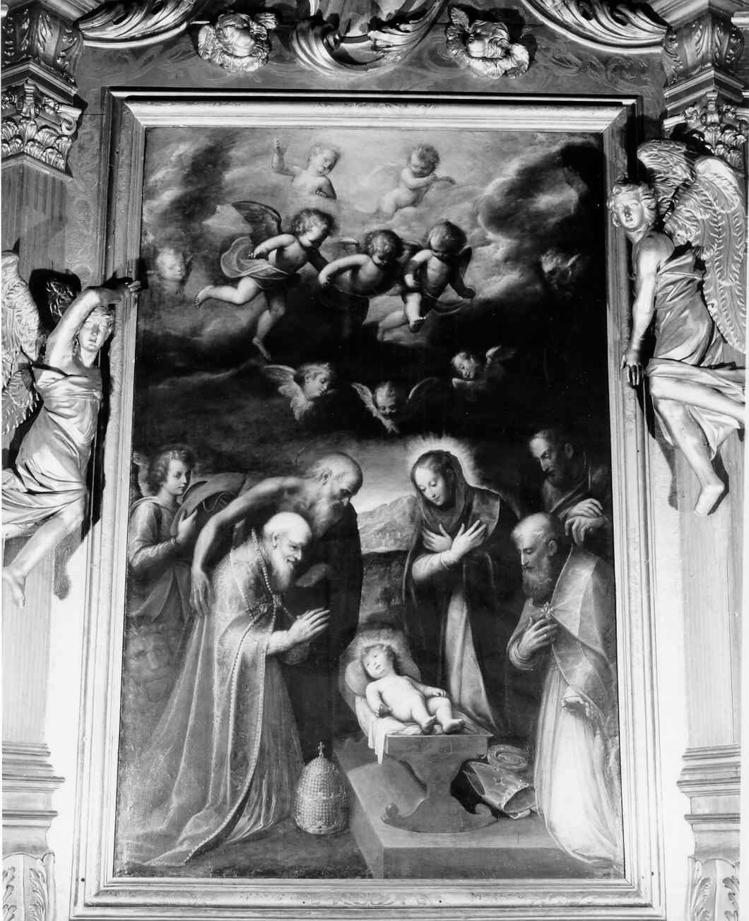 Navità con San Pio V e San Girolamo (pala d'altare, opera isolata) di Caccia Guglielmo detto Moncalvo (sec. XVII)
