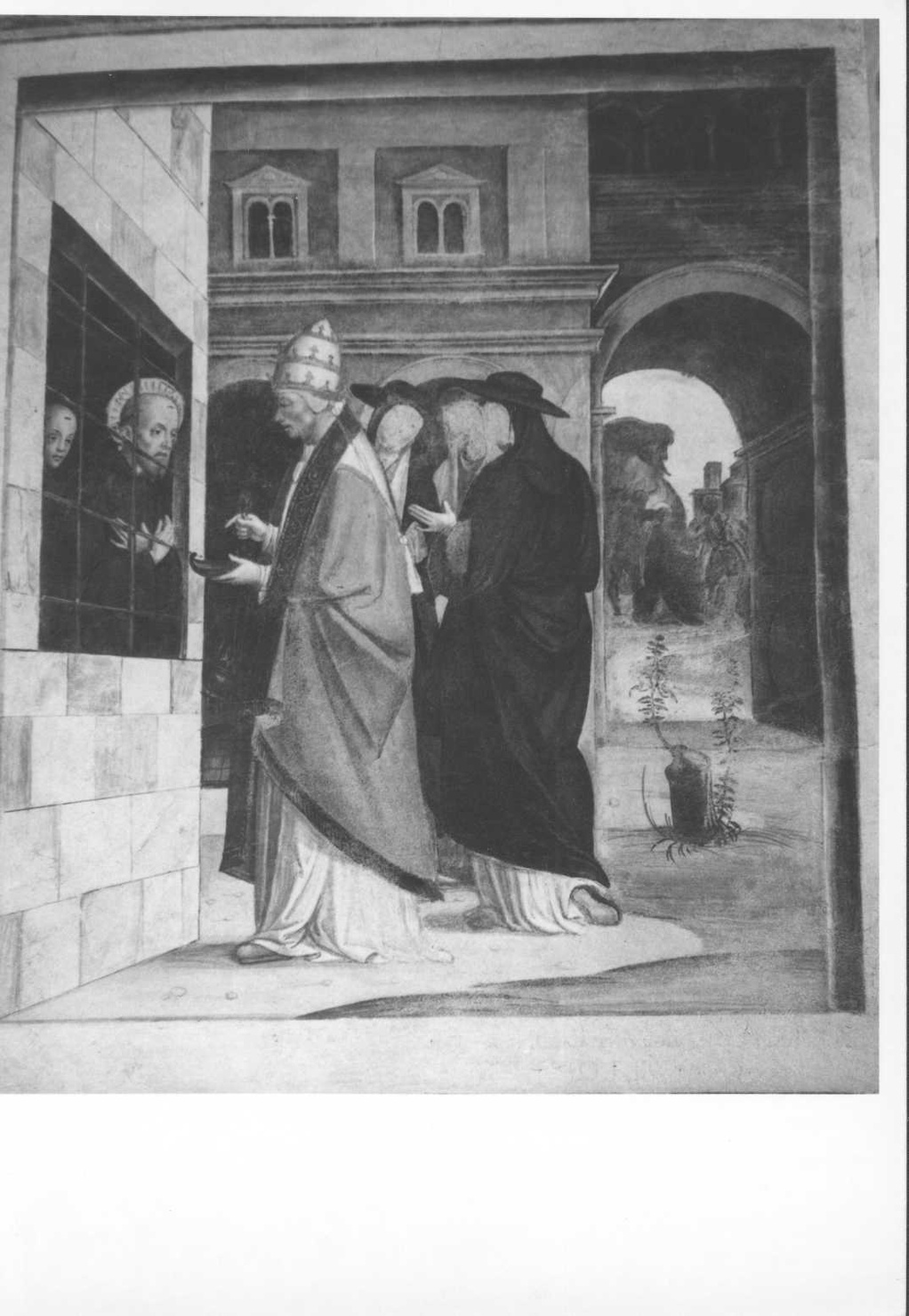 San Maiolo riceve la visita del vescovo di BeSancon (dipinto, elemento d'insieme) di Lanzani Bernardino (attribuito) (inizio sec. XVI)