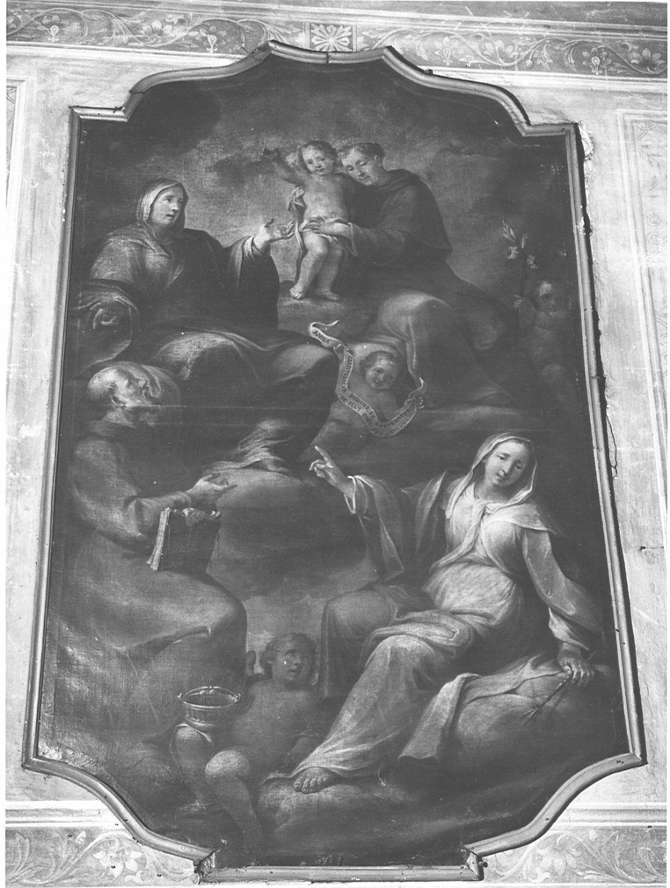 Cristo bambino con Sant'Antonio, San Domenico, Sant'Anna (dipinto, opera isolata) di Crastona Giuseppe (attribuito) (sec. XVII)