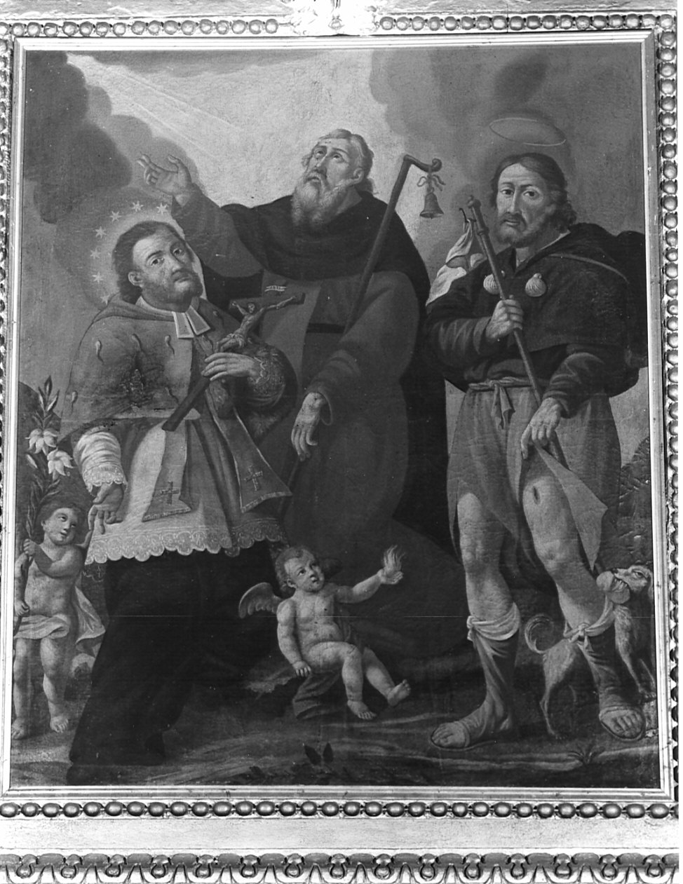 Sant'Antonio Abate fra San Giovanni Nepomuceno e San Rocco (dipinto) di Piccioli Giovan Battista (fine/inizio secc. XVIII/ XIX)
