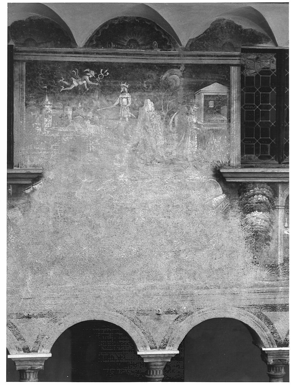 Mercurio trasmette ad Enea l'ordine di partire/suicidio di Didone (dipinto, elemento d'insieme) di De Barberis Vincenzo (e aiuti) (sec. XVI)