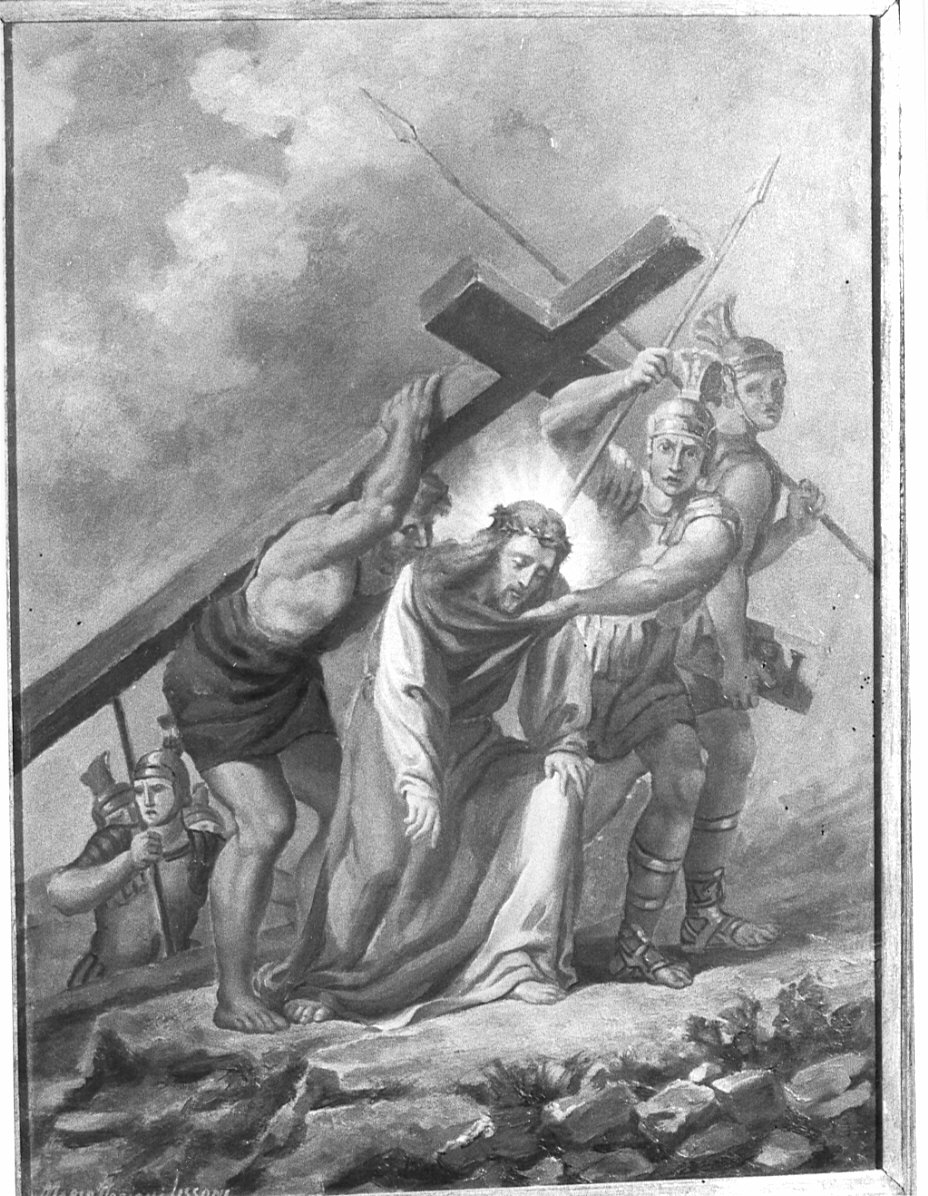 stazione III: Gesù cade sotto la croce la prima volta (dipinto, elemento d'insieme) di Floriani Lissoni Maria (secondo quarto sec. XX)