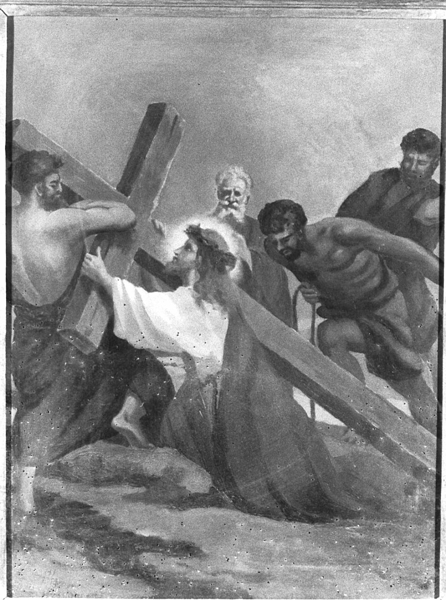 stazione VII: Gesù cade sotto la croce la seconda volta (dipinto, elemento d'insieme) di Floriani Lissoni Maria (secondo quarto sec. XX)