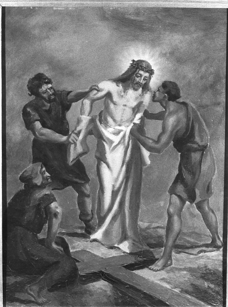stazione X: Gesù spogliato e abbeverato di fiele (dipinto, elemento d'insieme) di Floriani Lissoni Maria (secondo quarto sec. XX)