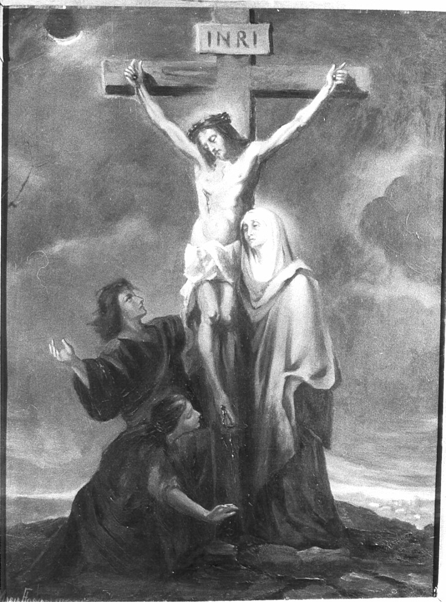 stazione XII: Gesù innalzato e morto in croce (dipinto, elemento d'insieme) di Floriani Lissoni Maria (secondo quarto sec. XX)