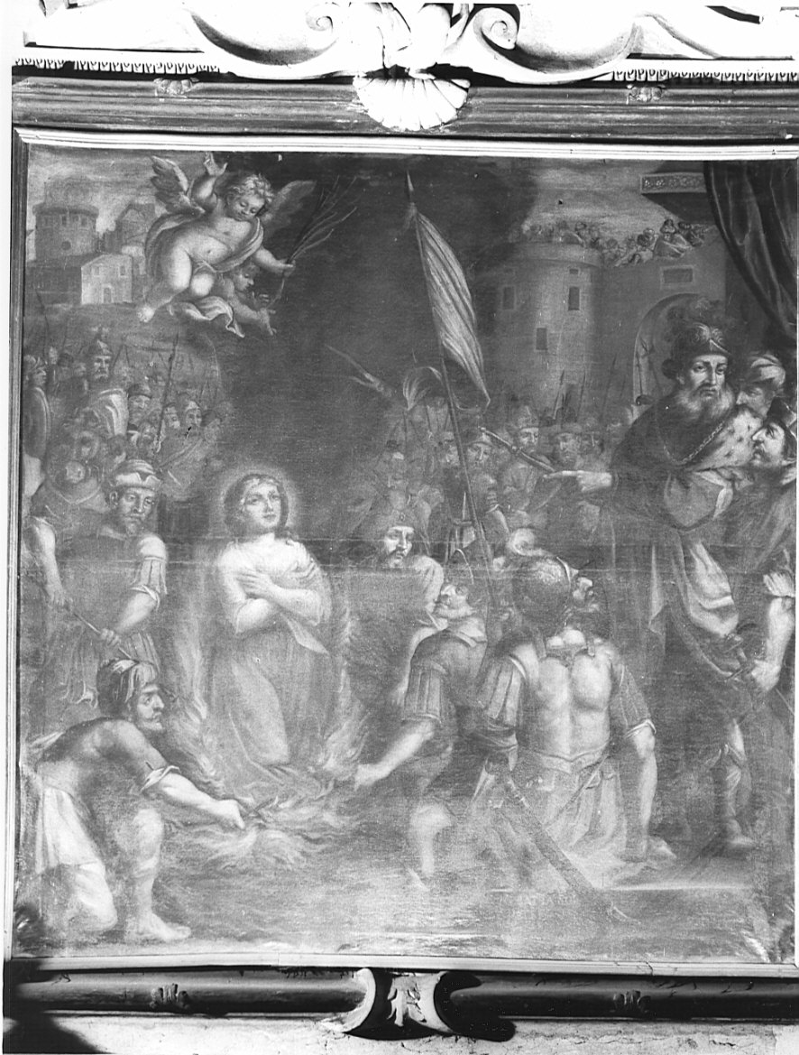 Sant'Eufemia arsa sul rogo resta in vita (dipinto, elemento d'insieme) di Soldati Antonio (seconda metà sec. XVII)