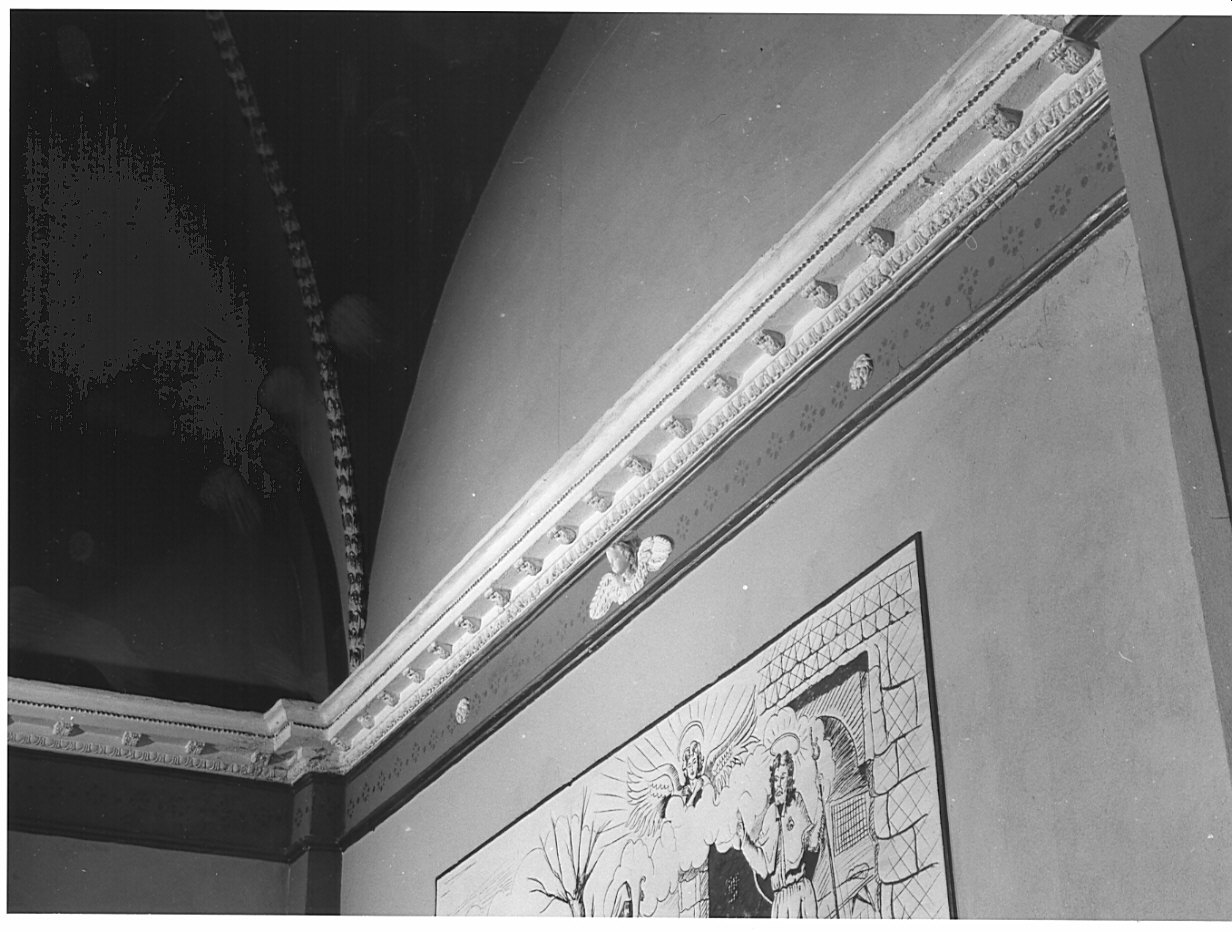 Cherubini, motivi decorativi geometrici, rosette (cornice architettonica, complesso decorativo) - produzione lombarda (inizio sec. XVIII)