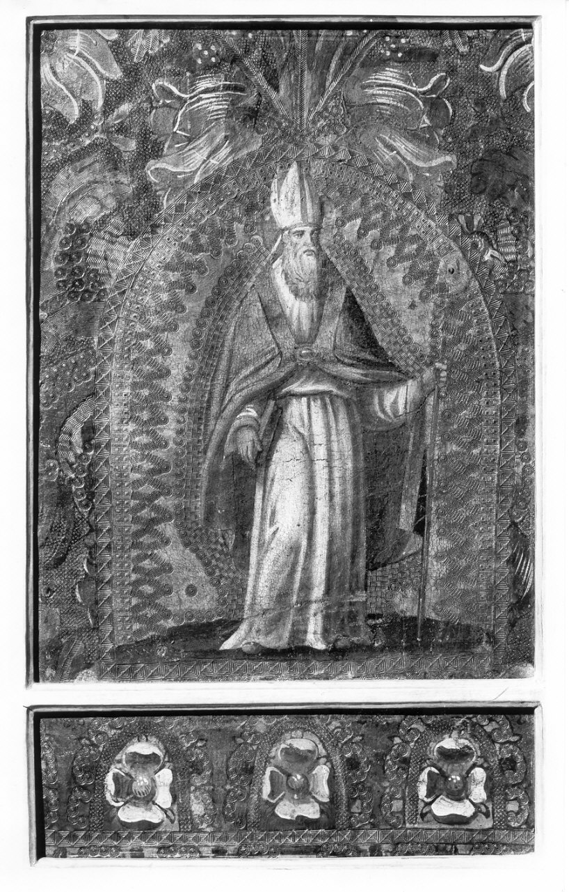 Santo vescovo (pannello, elemento d'insieme) - ambito valtellinese (sec. XVII)