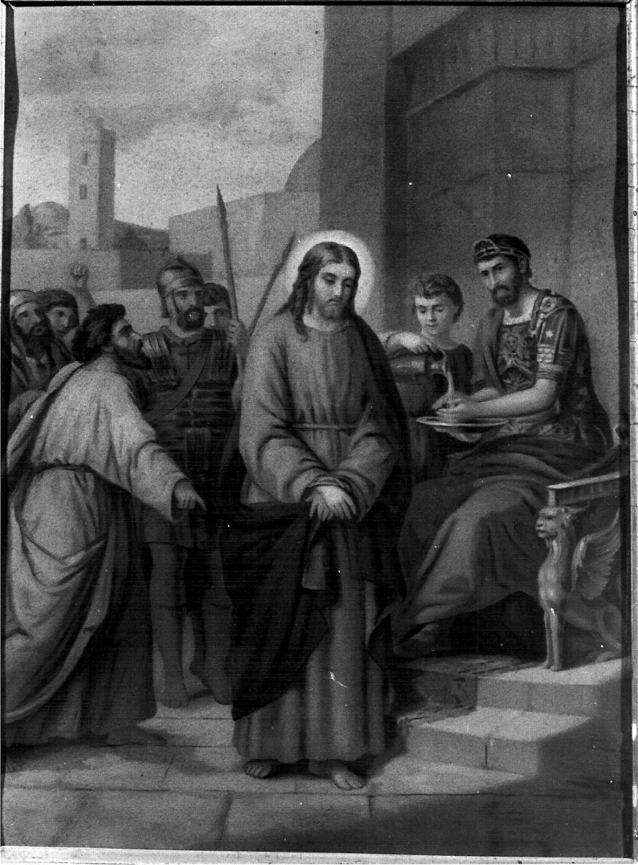 stazione I: Gesù condannato a morte (dipinto, elemento d'insieme) - ambito lombardo (prima metà sec. XX)