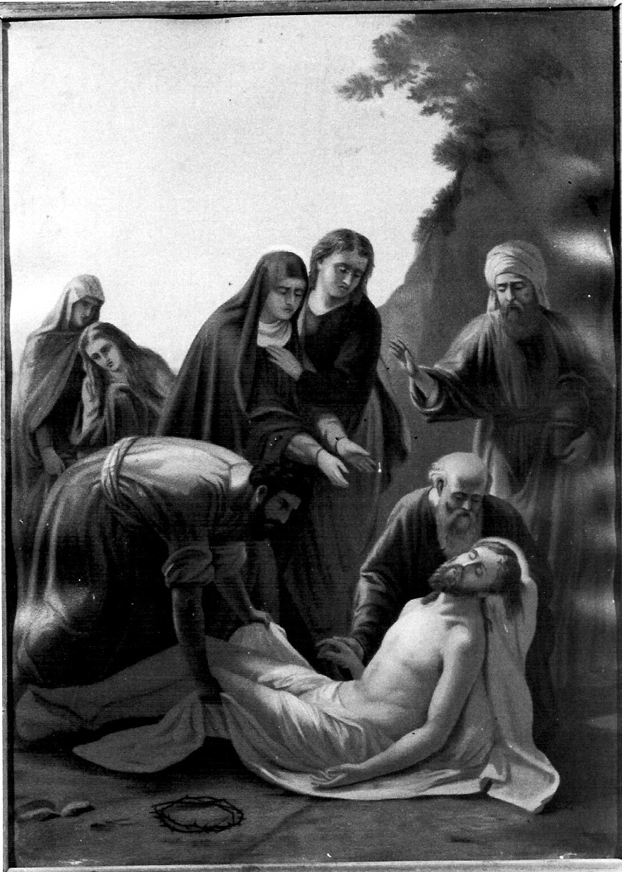 stazione XIV: Gesù deposto nel sepolcro (dipinto, elemento d'insieme) - ambito lombardo (prima metà sec. XX)