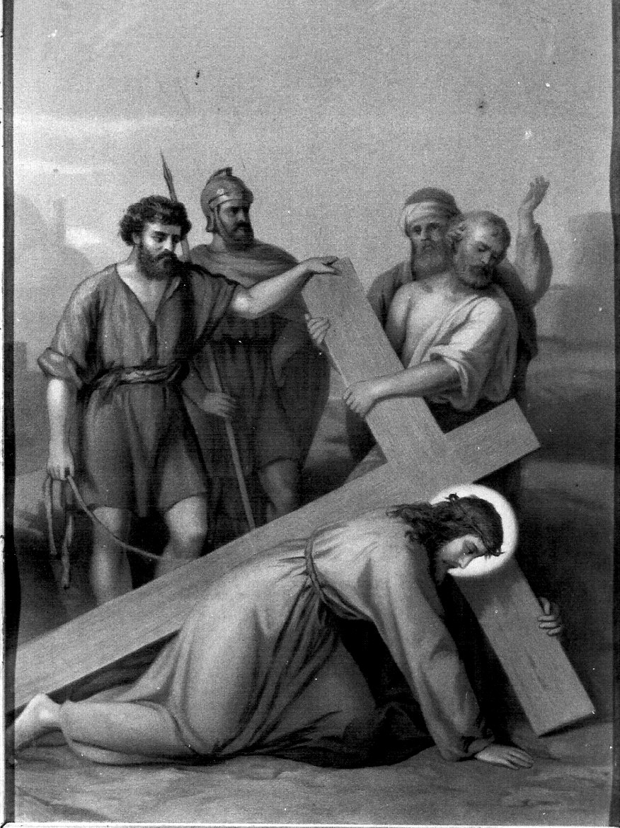 stazione III: Gesù cade sotto la croce la prima volta (dipinto, elemento d'insieme) - ambito lombardo (prima metà sec. XX)