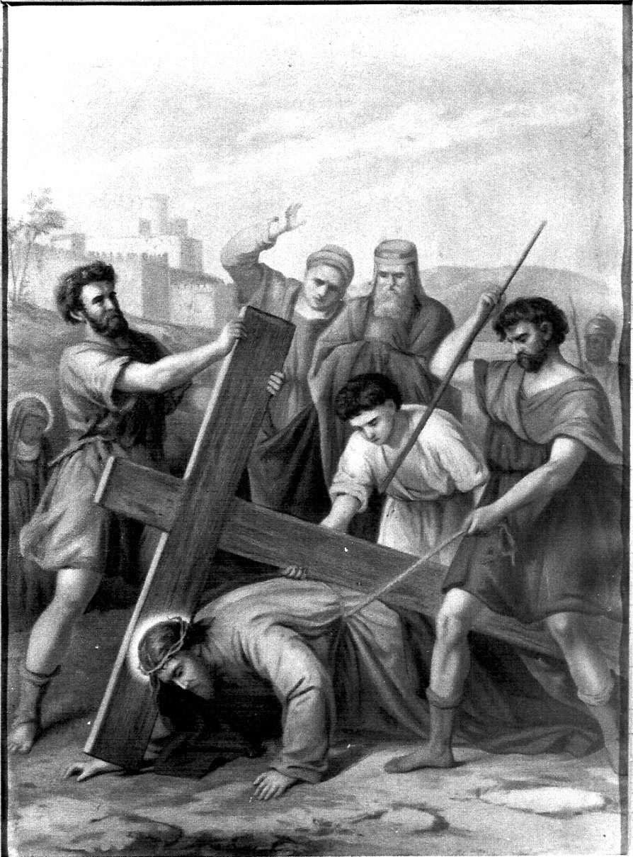 stazione VII: Gesù cade sotto la croce la seconda volta (dipinto, elemento d'insieme) - ambito lombardo (prima metà sec. XX)