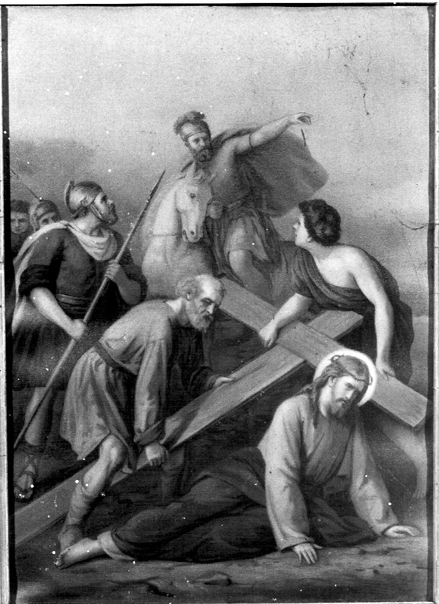 stazione IX: Gesù cade sotto la croce la terza volta (dipinto, elemento d'insieme) - ambito lombardo (prima metà sec. XX)