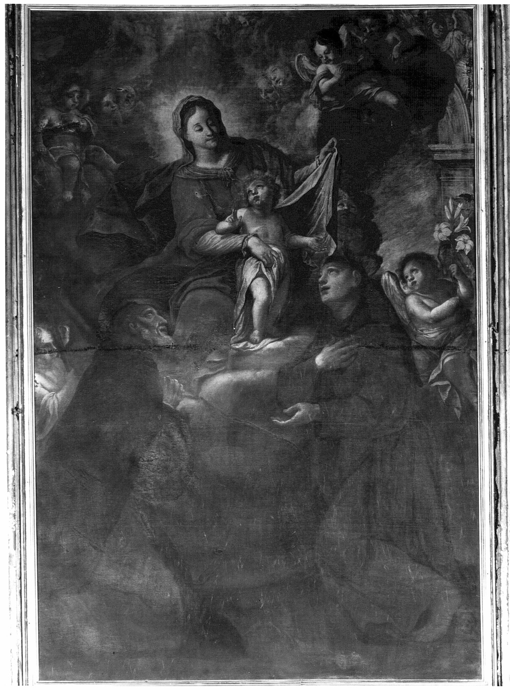 Madonna con Bambino/ Sant'Antonio da Padova/ Santo/ angeli (dipinto, opera isolata) - ambito lombardo (fine/inizio secc. XVII/ XVIII)