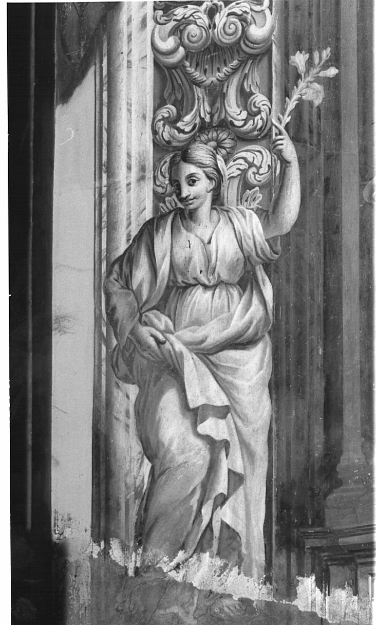 figura femminile con gigli (dipinto, elemento d'insieme) di Muttoni Giovanni Battista - ambito valtellinese (prima metà sec. XVIII)