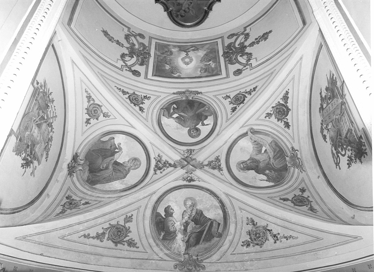 quattro evangelisti/ motivi decorativi a girali vegetali (dipinto, ciclo) di Tagliaferri Luigi (sec. XX)