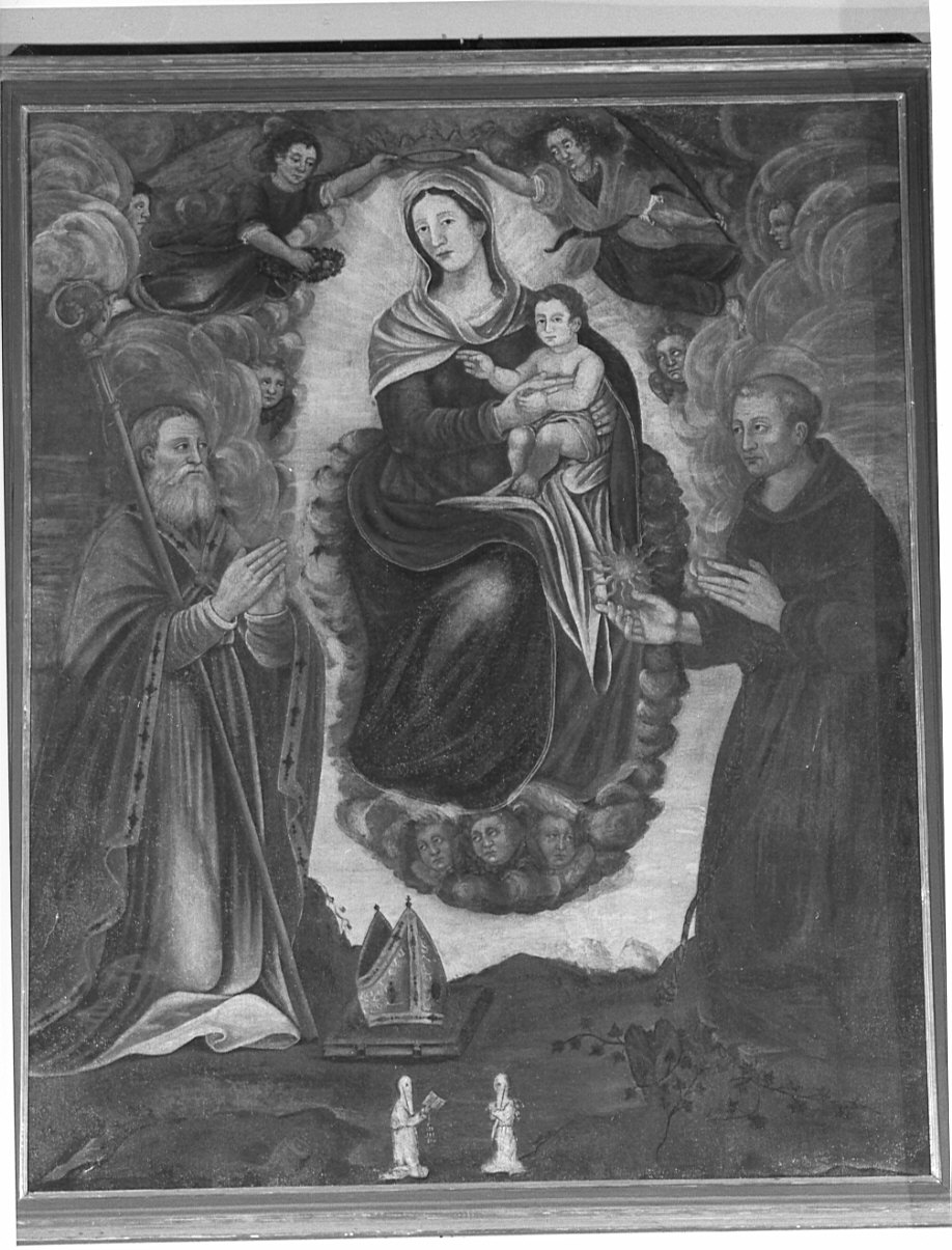 Madonna con Bambino Sant'Ilario vescovo e San Bernardino da Siena (dipinto, opera isolata) - ambito valtellinese (sec. XVII)