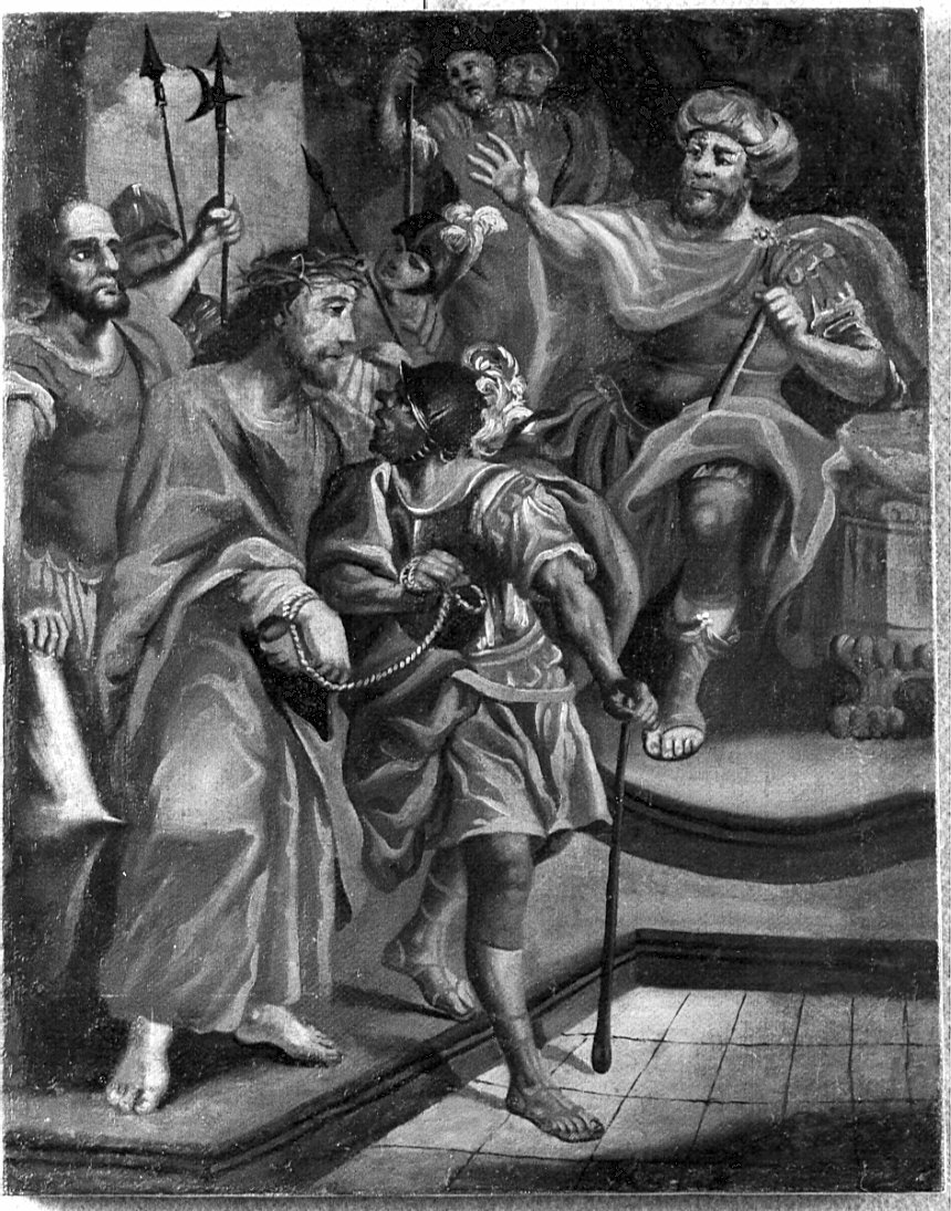 stazione I: Gesù condannato a morte (dipinto, elemento d'insieme) - ambito valtellinese (prima metà sec. XVIII)
