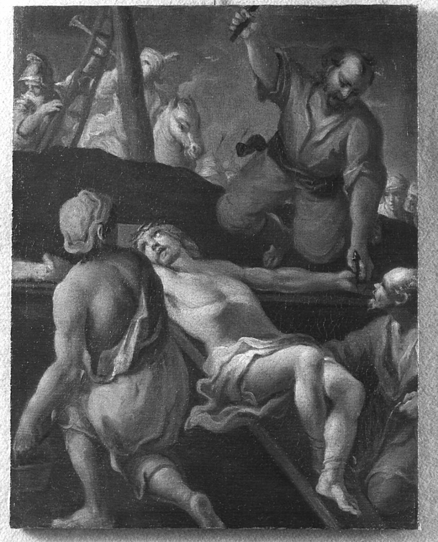 stazione XI: Gesù inchiodato alla croce (dipinto, elemento d'insieme) - ambito lombardo (prima metà sec. XVIII)