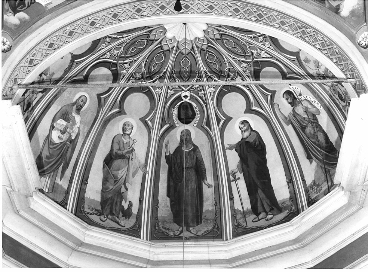 Cristo Salvatore fra San Michele Arcangelo, San Pietro, San Paolo e San Giovanni Battista (dipinto, elemento d'insieme) - ambito valtellinese (sec. XIX)