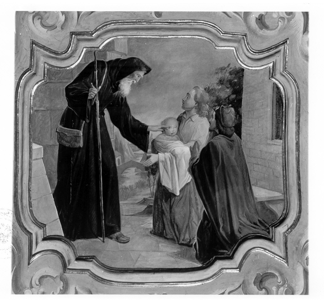 San Francesco di Paola ridona la vista a un fanciullo (dipinto, elemento d'insieme) di Conconi Turildo (sec. XX)