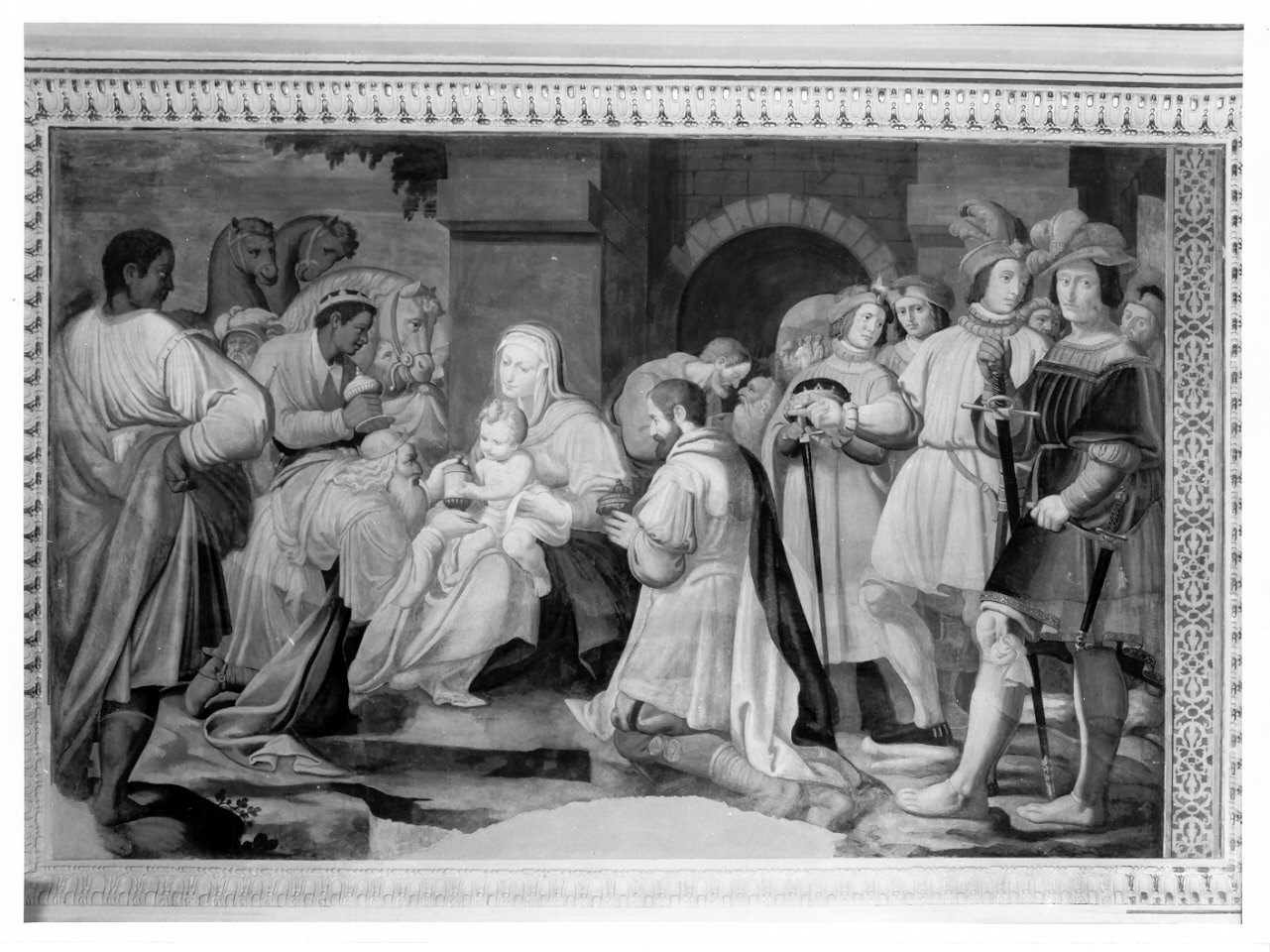 adorazione dei Re Magi (dipinto, elemento d'insieme) di Conconi Turildo (sec. XVII)