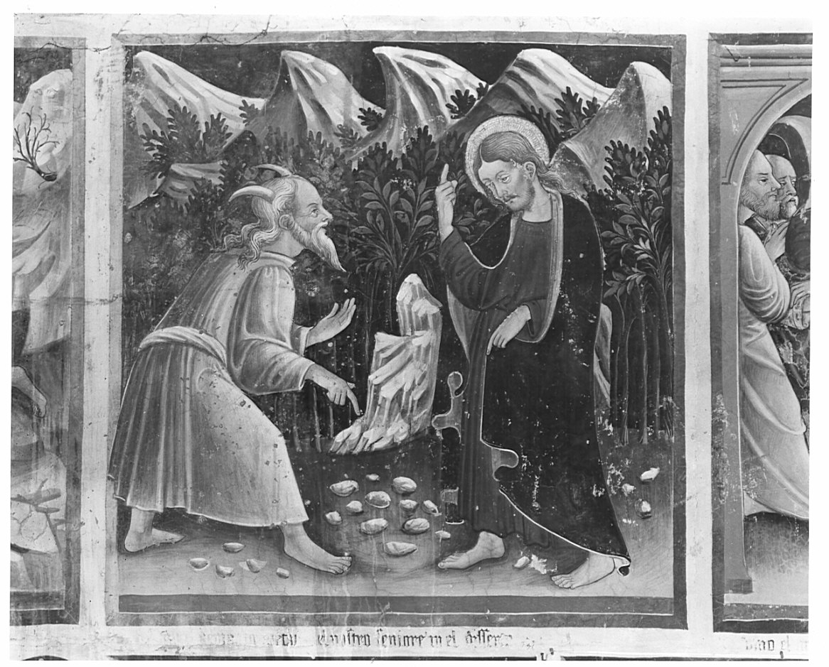 Cristo tentato da Satana (dipinto, elemento d'insieme) di Borlone Jacopo (attribuito), Busca Giacomo (attribuito) (sec. XV)
