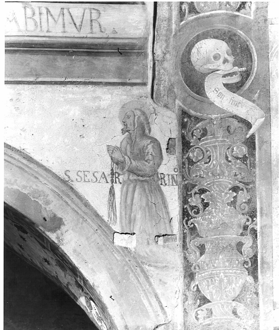 San Sesarrino (Cesarino?), Santo monaco in preghiera (dipinto, elemento d'insieme) - ambito bergamasco (sec. XVI)