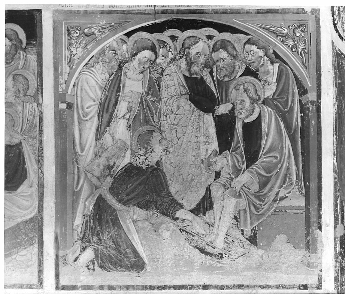 Cristo lava i piedi degli apostoli (dipinto, elemento d'insieme) di Borlone Jacopo (attribuito), Busca Giacomo (attribuito) (sec. XV)