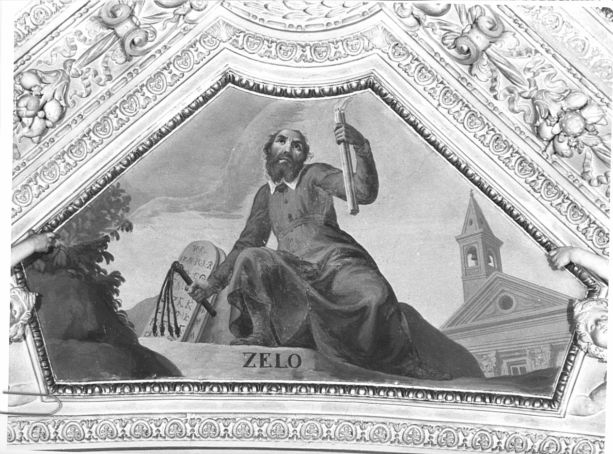 Figura allegorica dello Zelo (dipinto, elemento d'insieme) di Orelli Vincenzo Angelo (fine sec. XVIII)
