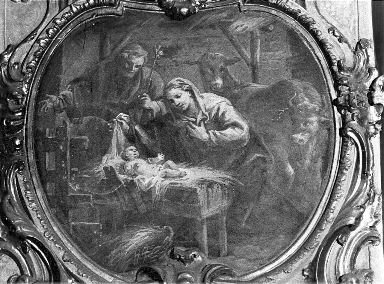natività di Gesù (dipinto, elemento d'insieme) di Ferrari Federico (terzo quarto sec. XVIII)
