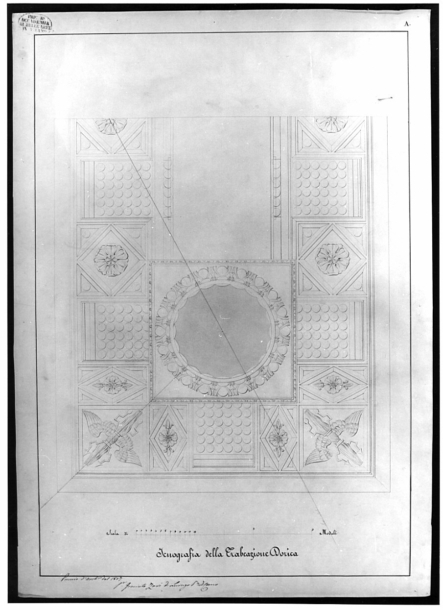 dettaglio, architettura: trabeazione dorica (disegno, opera isolata) di Zavi Giacinto (sec. XIX)