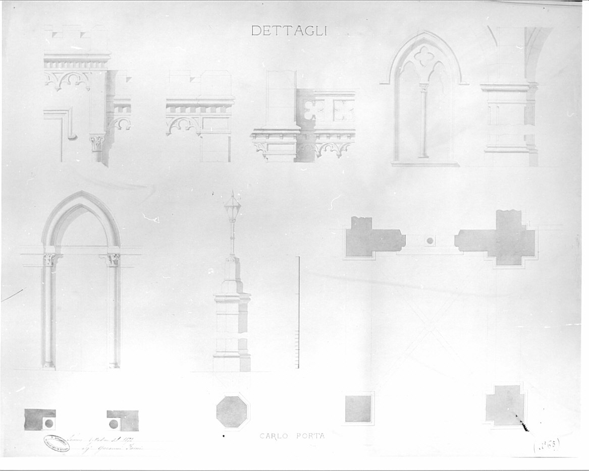 dettagli, architettura: progetto per barriera daziaria a Milano (disegno, opera isolata) di Faini Giovanni (terzo quarto sec. XIX)