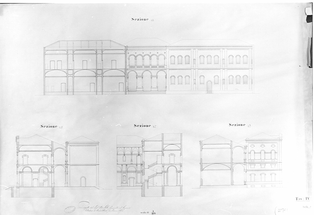 sezioni, architettura: progetto di scuola elementare (disegno, opera isolata) di Soli Pio (sec. XIX)