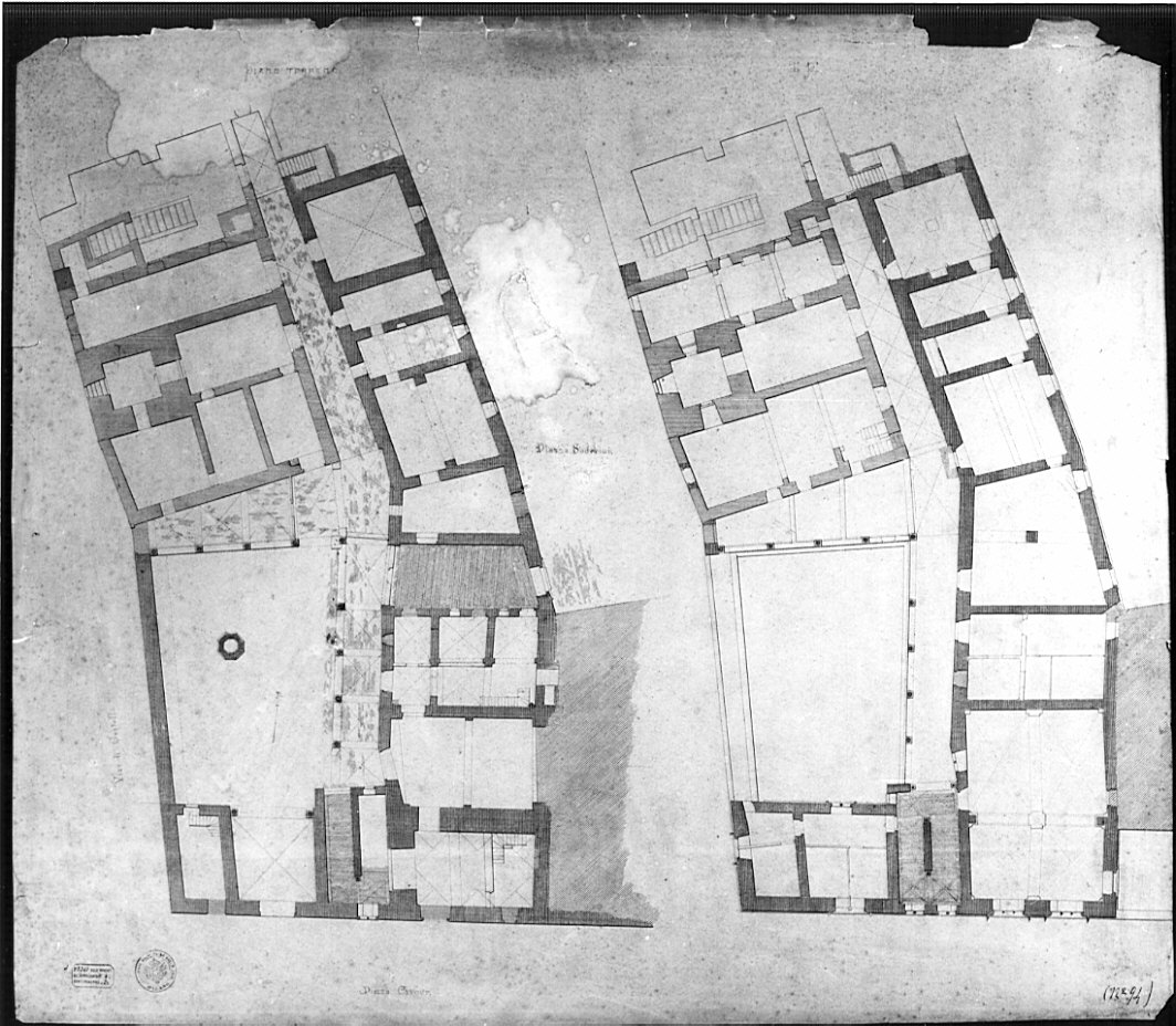 planimetrie: pianterreno e primo piano, architettura: rilievo di Palazzo Vitelleschi (disegno, opera isolata) di Boffi Luigi (sec. XIX)