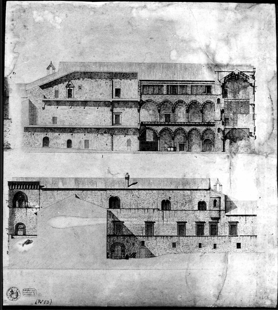 prospetto e sezione, architettura: rilievo di Palazzo Vitelleschi (disegno, opera isolata) di Boffi Luigi (sec. XIX)
