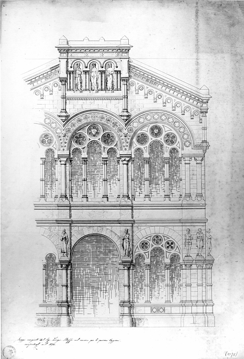 particolare della facciata, architettura: progetto per palazzo (disegno, opera isolata) di Boffi Luigi (sec. XIX)