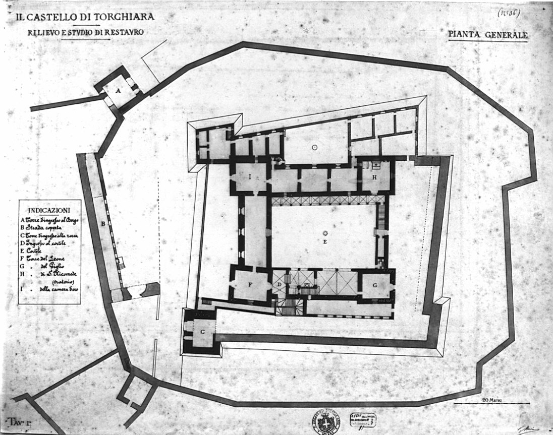 planimetria, architettura: rilievo e studio di restauro del Castello di Torchiara (disegno, opera isolata) di Muzio Virginio (fine sec. XIX)