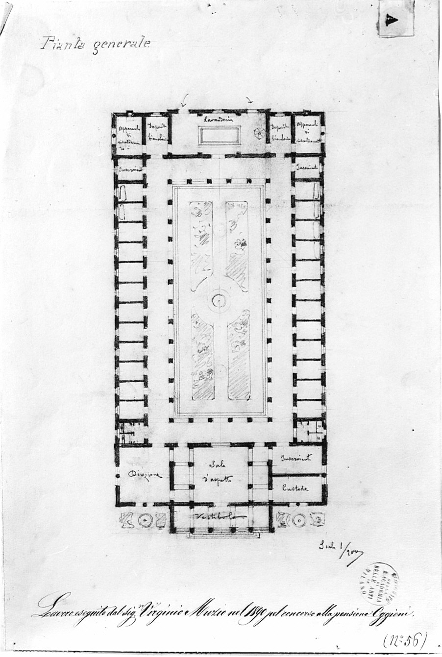 pianta, architettura: progetto per bagni pubblici (disegno, opera isolata) di Muzio Virginio (fine sec. XIX)
