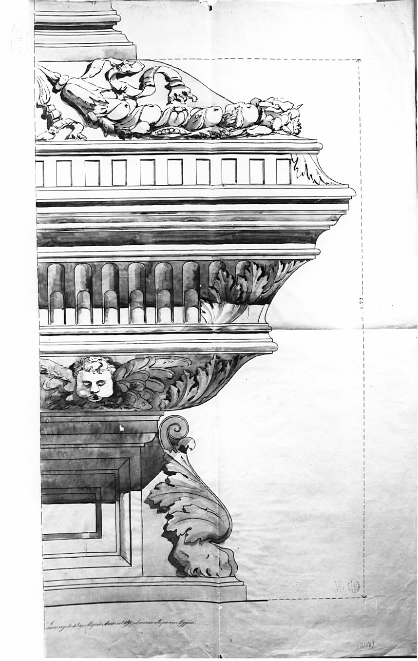 particolare, architettura: progetto per cappella funeraria (disegno, opera isolata) di Muzio Virginio (fine sec. XIX)