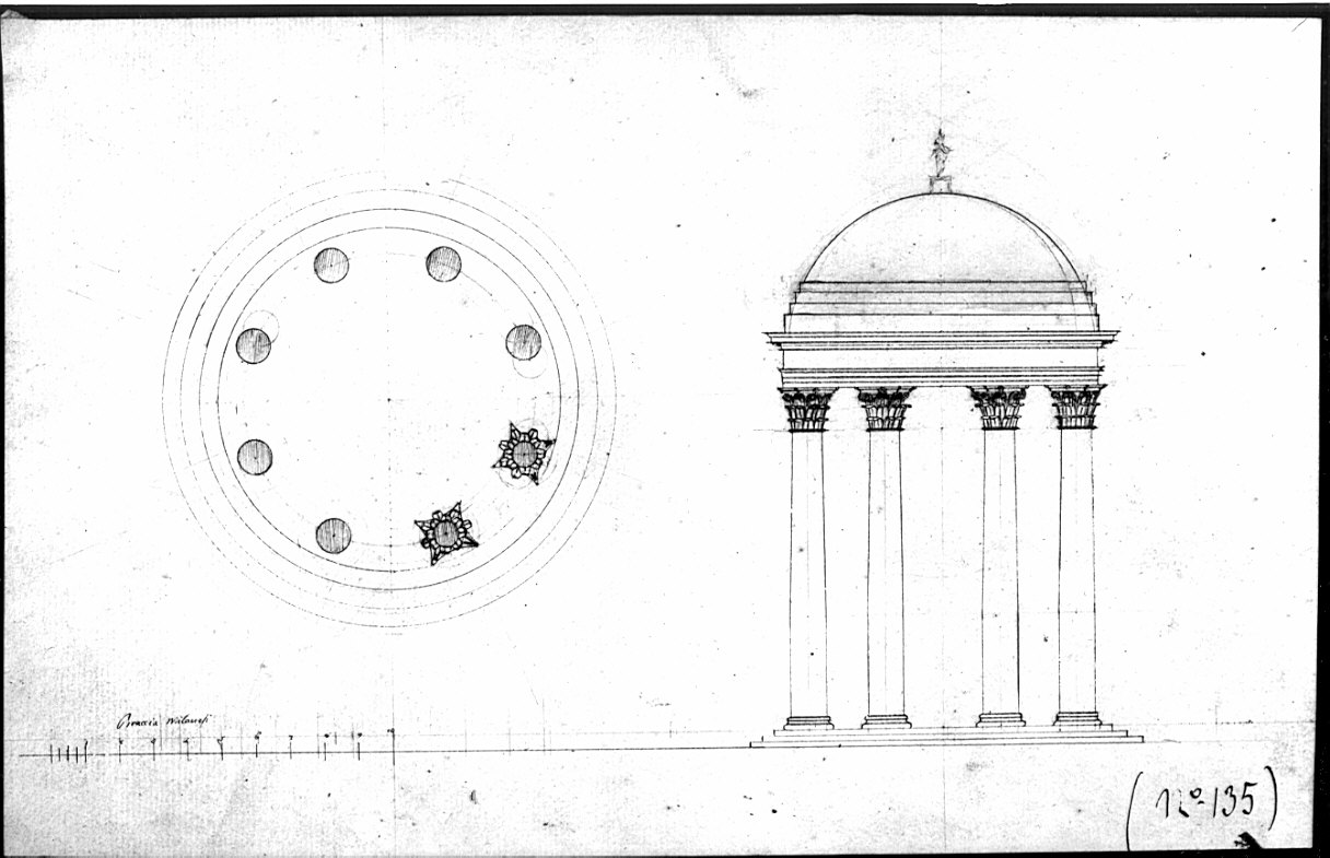 pianta e alzato, architettura: progetto per edicola (disegno, opera isolata) di Bovara Giuseppe (sec. XIX)