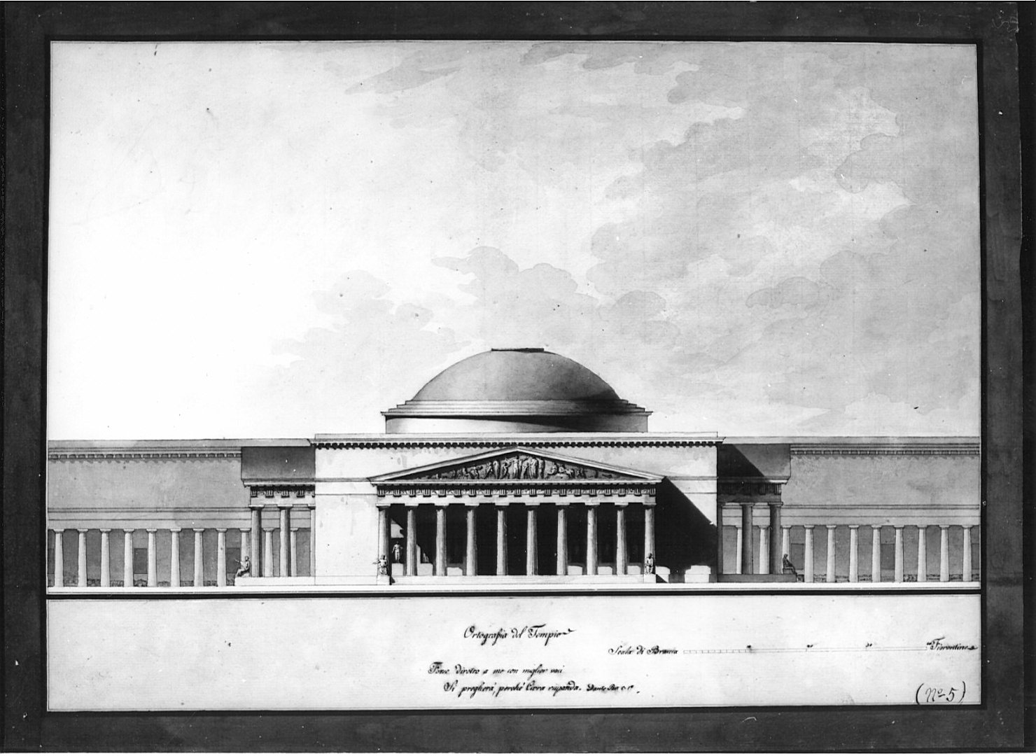 prospetto del tempio, architettura: progetto per pantheon (disegno, opera isolata) - ambito italiano (sec. XIX)